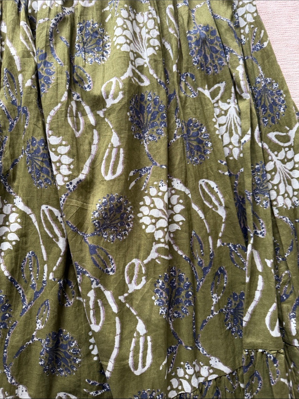 Zara Floral Maxi Dress Olive Green Smocked Bodice Small - Picture 4 of 5